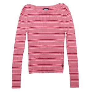 Y2k Vintage Weathervane Pink White Striped Crew Neck Ribbed Knit Sweater Small